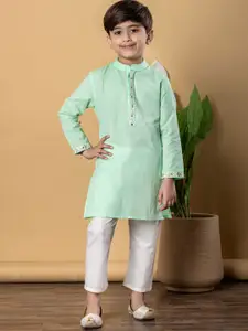 Readiprint Boys Floral Embroidered Pure Cotton Straight Kurta With Pyjamas