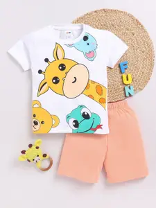 LITTLE NINJA Boys Printed Round Neck Pure Cotton T-Shirt With Shorts