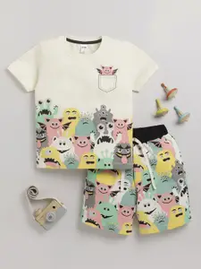 LITTLE NINJA Boys Printed Round Neck Pure Cotton T-Shirt With Shorts