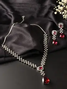 Niscka Silver Plated American-Diamond Studded Necklace And Earrings