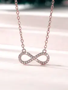 DIVASTRI Rose Gold-Plated Cubic Zirconia Studded Contemporary Pendants With Chain