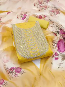 MANVAA Floral Embroidered Sequinned Chanderi Cotton Unstitched Dress Material