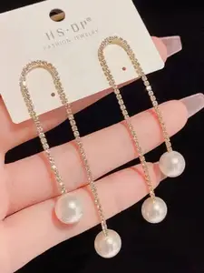 Celestique Gold-Plated Artificial Stone Studded Contemporary Hoop Earrings