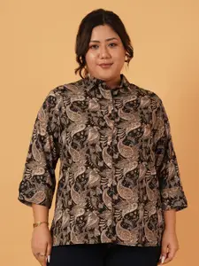 ANGOORI FASHION Women Plus Size Straight Fit Ethnic Motifs Printed Cotton Casual Shirt