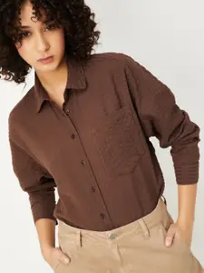 max Women Relaxed Fit Spread Collar Textured Cotton Casual Shirt