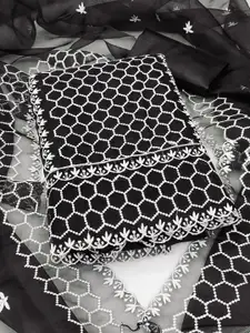 MANVAA Geometric Embroidered Organza Unstitched Dress Material