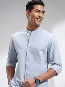 HIGHLANDER Men Dobby Textured Solid Mandarin Collar Casual Shirt