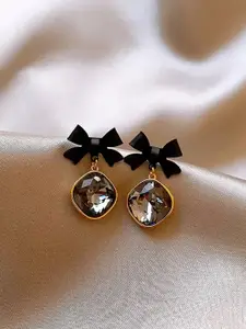 Celestique Crystal Studded Contemporary Shaped Korean Drop Earrings