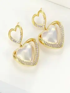 Celestique Dangle Stone Studded Heart Shaped Drop Earrings