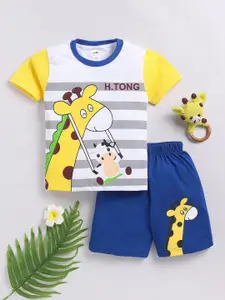 LITTLE NINJA Boys Printed Round Neck Pure Cotton T-Shirt With Shorts