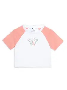 Puma Butterfly Vibe Girls Printed Pure Cotton Slim Fit Crop T-Shirt