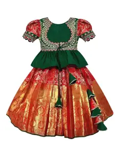 Wommaniya Impex Girls Embroidered Thread Work Ready To Wear Lehenga & Choli