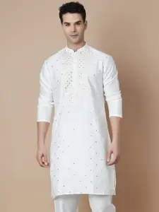 Melange by Lifestyle Geometric Embroidered Mandarin Collar Mirror Work Straight Kurta