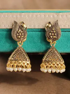 Anouk  Gold Plated Beaded Peacock Shaped Jhumkas