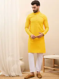 House of Pataudi Ethnic Motifs Embroidered Sequnnied Band Collar Straight Kurta