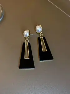 Celestique Pearls Studded Contemporary Shaped Drop Earrings