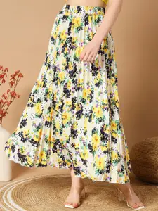 ZWERLON Women Floral Printed Pleated A-Line Maxi Skirt