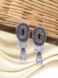 Anouk Rhodium-Plated Circular Shaped Oxidised Drop Earrings