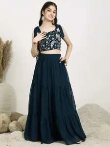 Inddus Girls Embroidered Sequinned Georgette Ready To Wear Lehenga & Choli