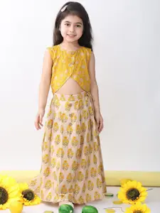 Sangria Girls Floral Printed Cotton Top With Lehenga