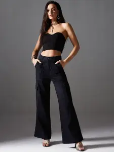 Miss Chase Women Wide Leg High-Rise Clean Look Stretchable Jeans