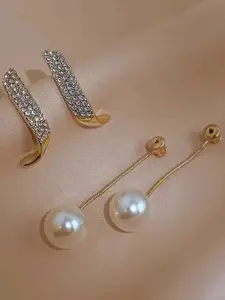 Celestique Korean American Diamond Studded Contemporary Shaped Drop Earrings