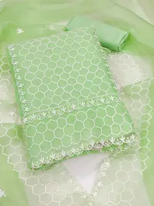 MANVAA Geometric Embroidered Organza Unstitched Dress Material