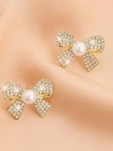 Celestique Zircon Studded And Pearls Beaded Korean Contemporary Shaped Studs