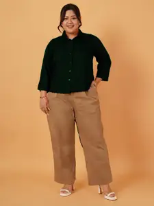 ANGOORI FASHION Women Plus Size Straight Fit Spread Collar Solid Casual Shirt