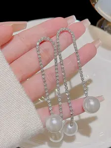 Celestique Rhinestone Studded & Beaded Contemporary Drop Earrings