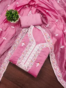 MANVAA Floral Embroidered Chanderi Cotton Unstitched Dress Material