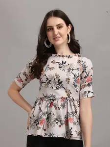 GUFRINA Women Floral Printed Round Neck Peplum Top