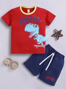 LITTLE NINJA Boys Printed Round Neck Pure Cotton T-Shirt With Shorts