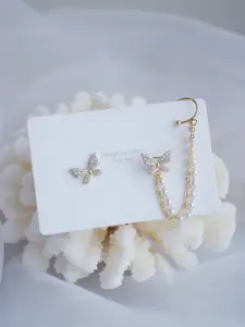 Celestique Artificial Stones Studded And Pearls Beaded Butterfly Shaped Ear Cuffs