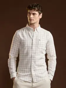 THE BEAR HOUSE Men Slim Fit Button-Down Collar Grid Tattersall Checked Cotton Casual Shirt