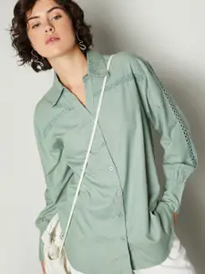 max Women Relaxed Fit Spread Collar Solid Cotton Casual Shirt