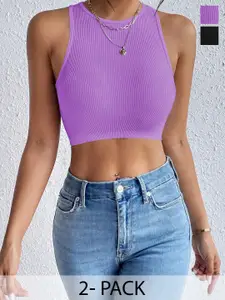 BAESD Women Pack Of 2 Ribbed Round Neck Tops