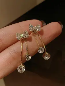 Celestique Artificial Stones Studded Bow Shaped Drop Earrings