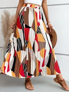 ZWERLON Women Abstract Printed Flared Maxi Skirt
