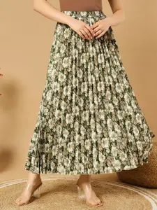 ZWERLON Women Floral Printed & Pleated Maxi Skirt