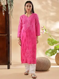 Club Loom Ethnic Motifs Embroidered Chikankari Straight Kurta