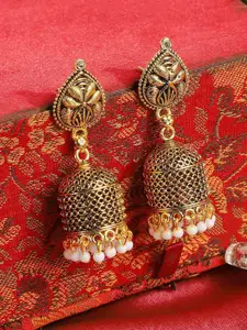 Anouk Gold Plated Beaded Dome Shaped Jhumkas