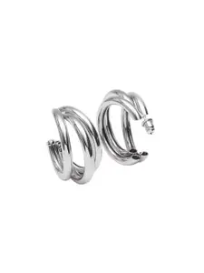 Celestique Silver plated Layered Contemporary Shaped Korean Hoop Earrings