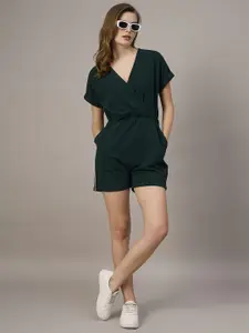 The Roadster Lifestyle Co. Women V-Neck Short Sleeve Knee Length Playsuit
