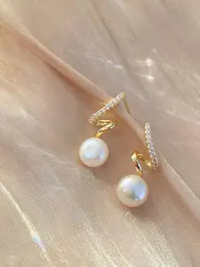Celestique Korean Pearl Beaded Spiral Shaped Drop Earrings