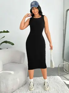 BAESD Women Solid Round Neck Sleeveless Bodycon Midi Dress
