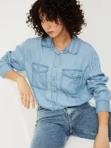 max Women Relaxed Fit Spread Collar Solid Cotton Casual Shirt