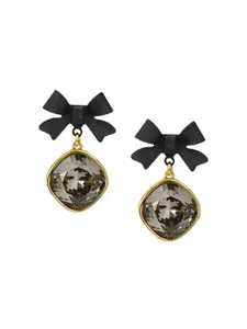 Celestique Black Bow Crystals Studded Contemporary Shaped Korean Studs