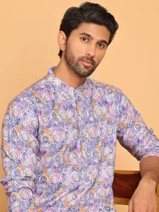 Anouk Blue Floral Printed Mandarin Collar Straiight Kurta