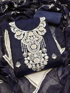 MANVAA Floral Embroidered Thread Work Chanderi Cotton Unstitched Dress Material